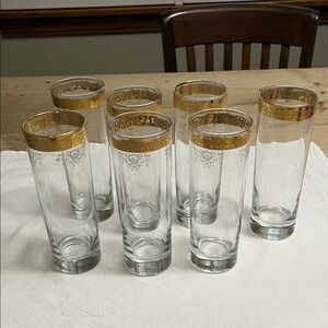 Set of 7 Gold Rimmed vintage high ball Glasses